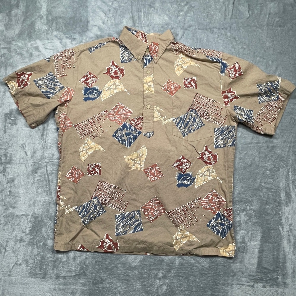 Cooke Street Honolulu Button Down Shirt Mens Medium Tan Fish Print Cotton